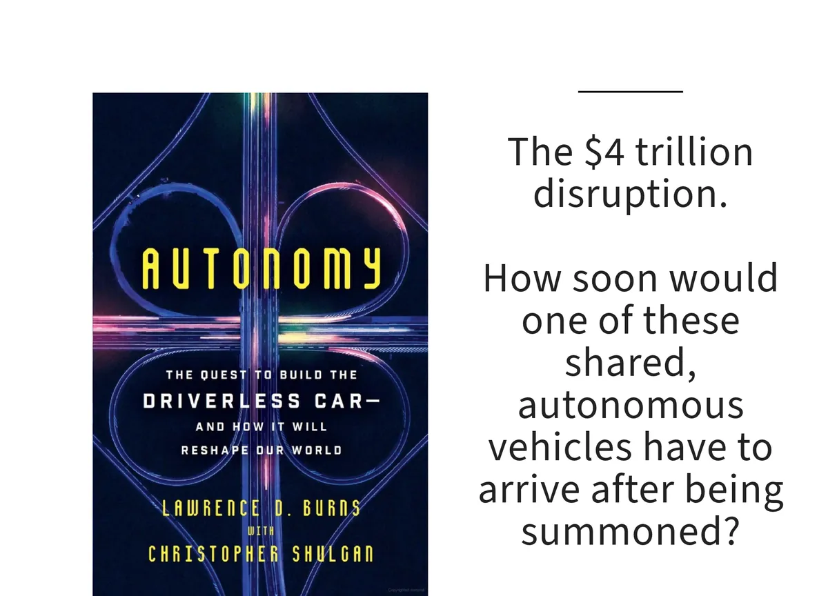 Card: the cover of Autonomy by Lawrence D. Burns with Christopher Shulgan, with a line set beside it.