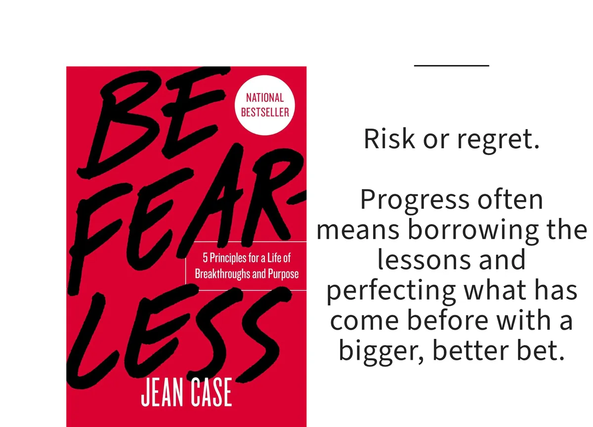 Card: the cover of Be Fearless by Jean Case, with a line set beside it.