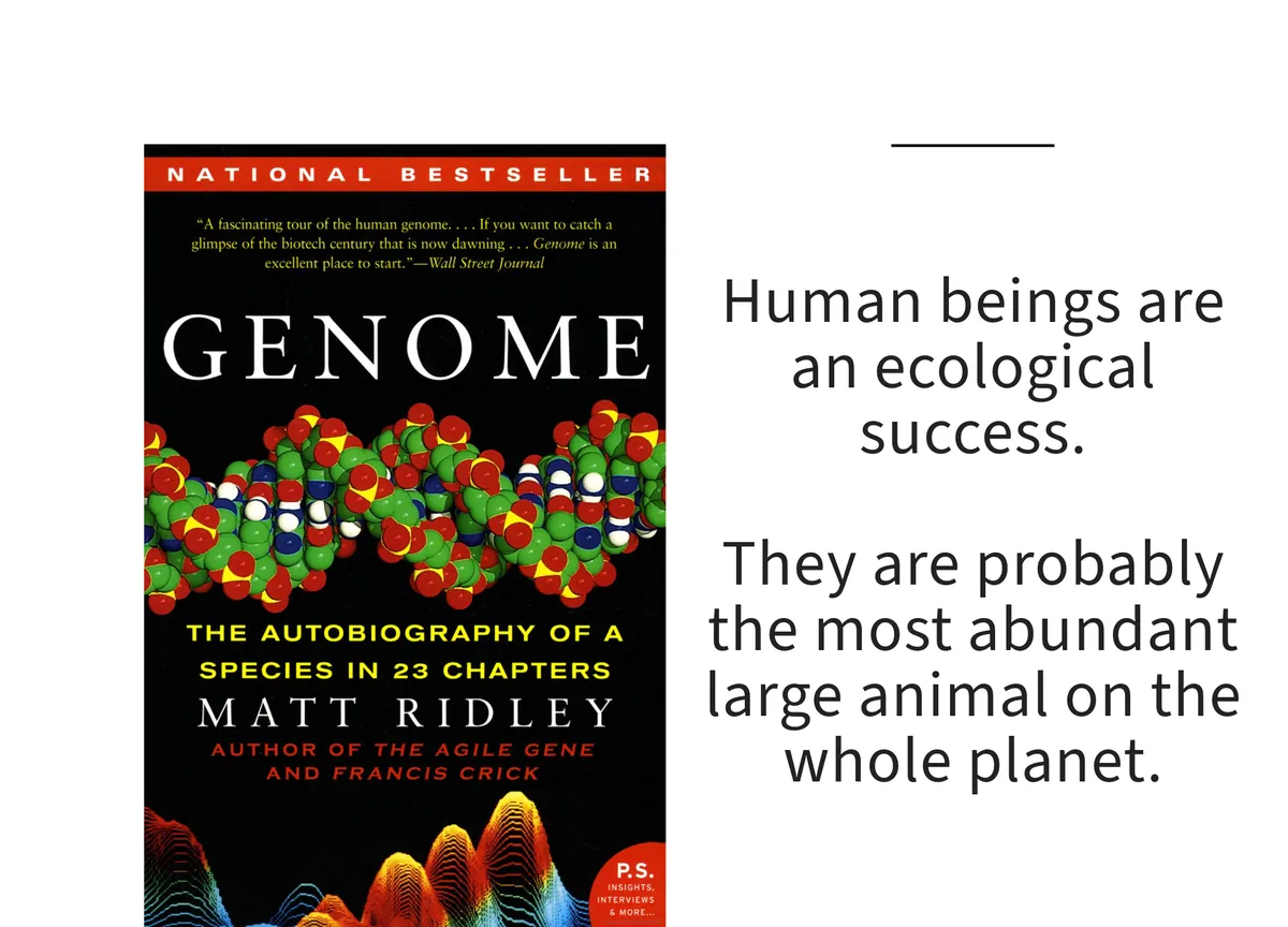 Card: the cover of Genome by Matt Ridley, with a line set beside it.