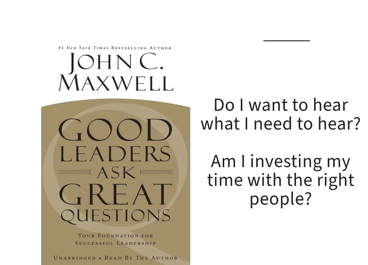 Card: the cover of Good Leaders Ask Great Questions by John C. Maxwell, with a line set beside it.