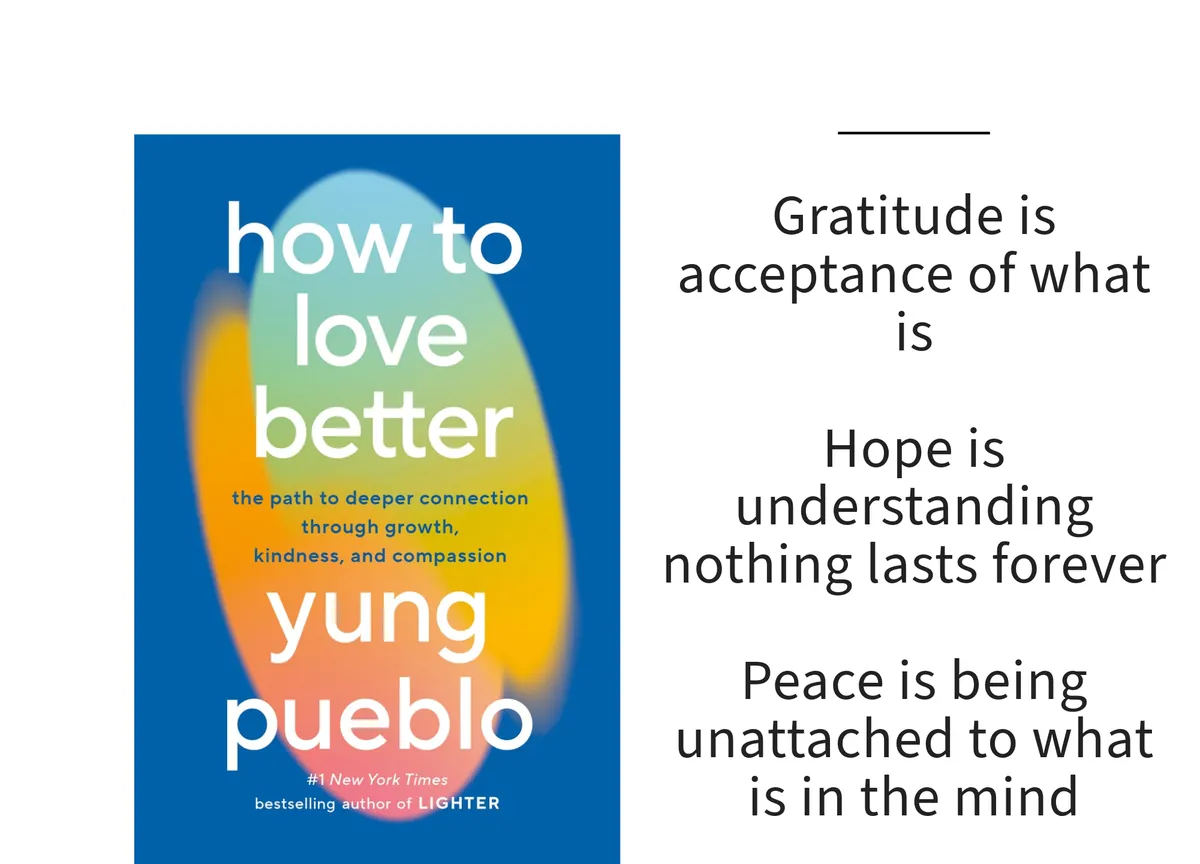 Card: the cover of How to Love Better by Yung Pueblo, with a line set beside it.