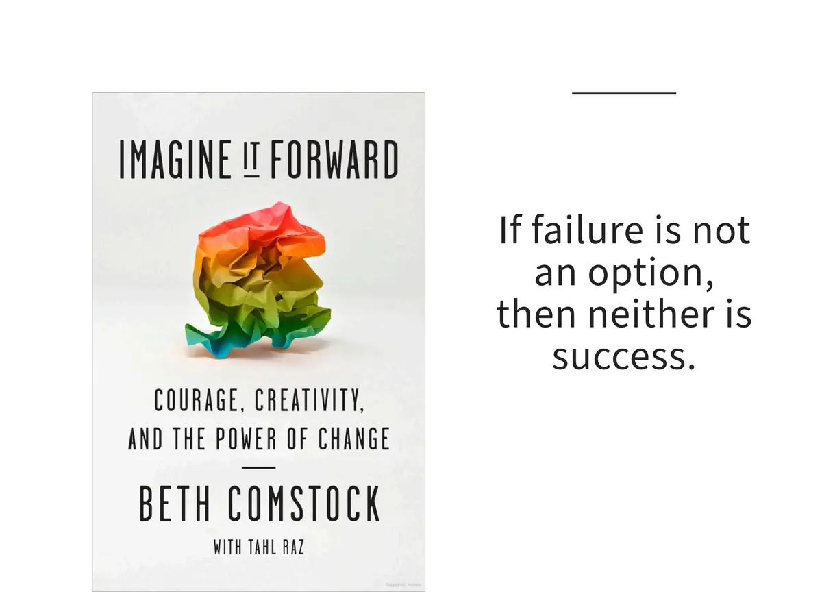 Card: the cover of Imagine It Forward by Beth Comstock with Tahl Raz, with a line set beside it.