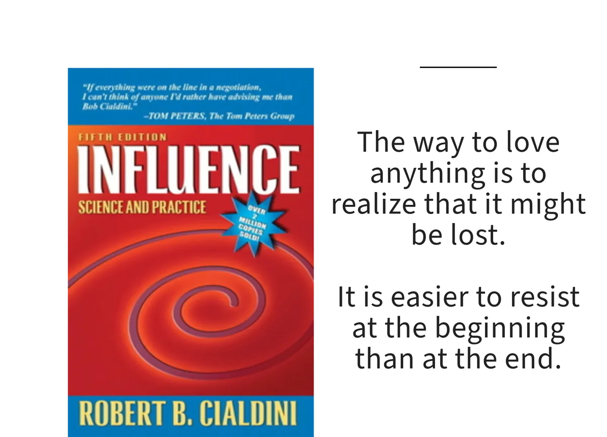 Card: the cover of Influence by Robert B. Cialdini, with a line set beside it.