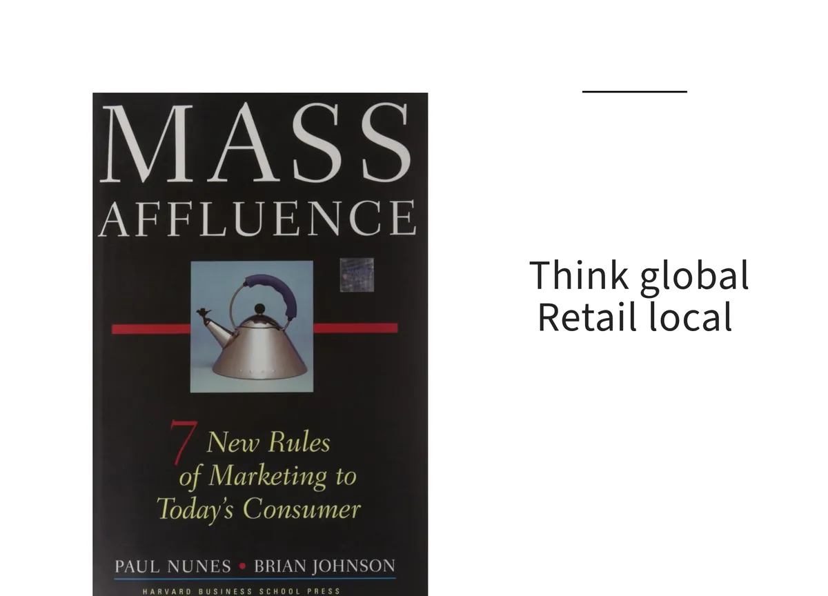 Card: the cover of Mass Affluence by Paul Nunes and Brian Johnson, with a line set beside it.