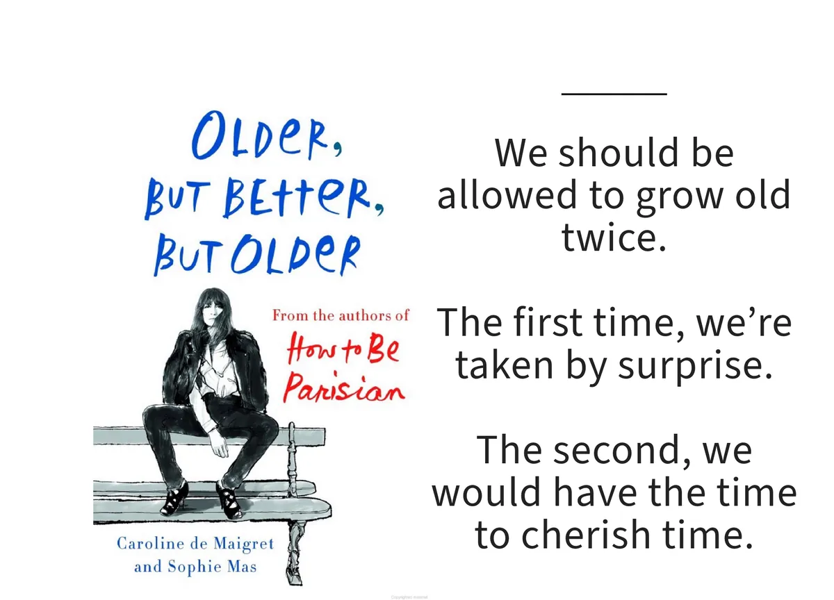 Card: the cover of Older, But Better, But Older by Caroline de Maigret and Sophie Mas, with a line set beside it.