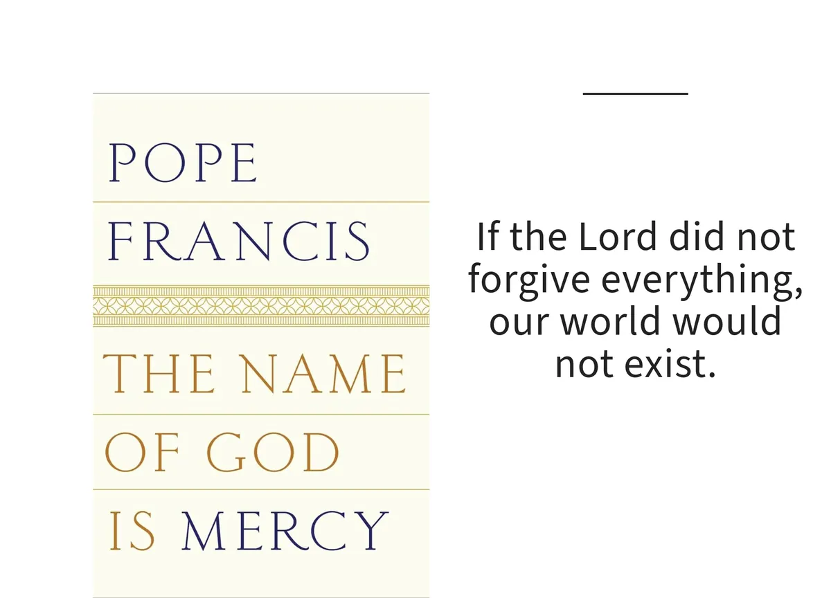 Card: the cover of The Name of God Is Mercy by Pope Francis, with a line set beside it.