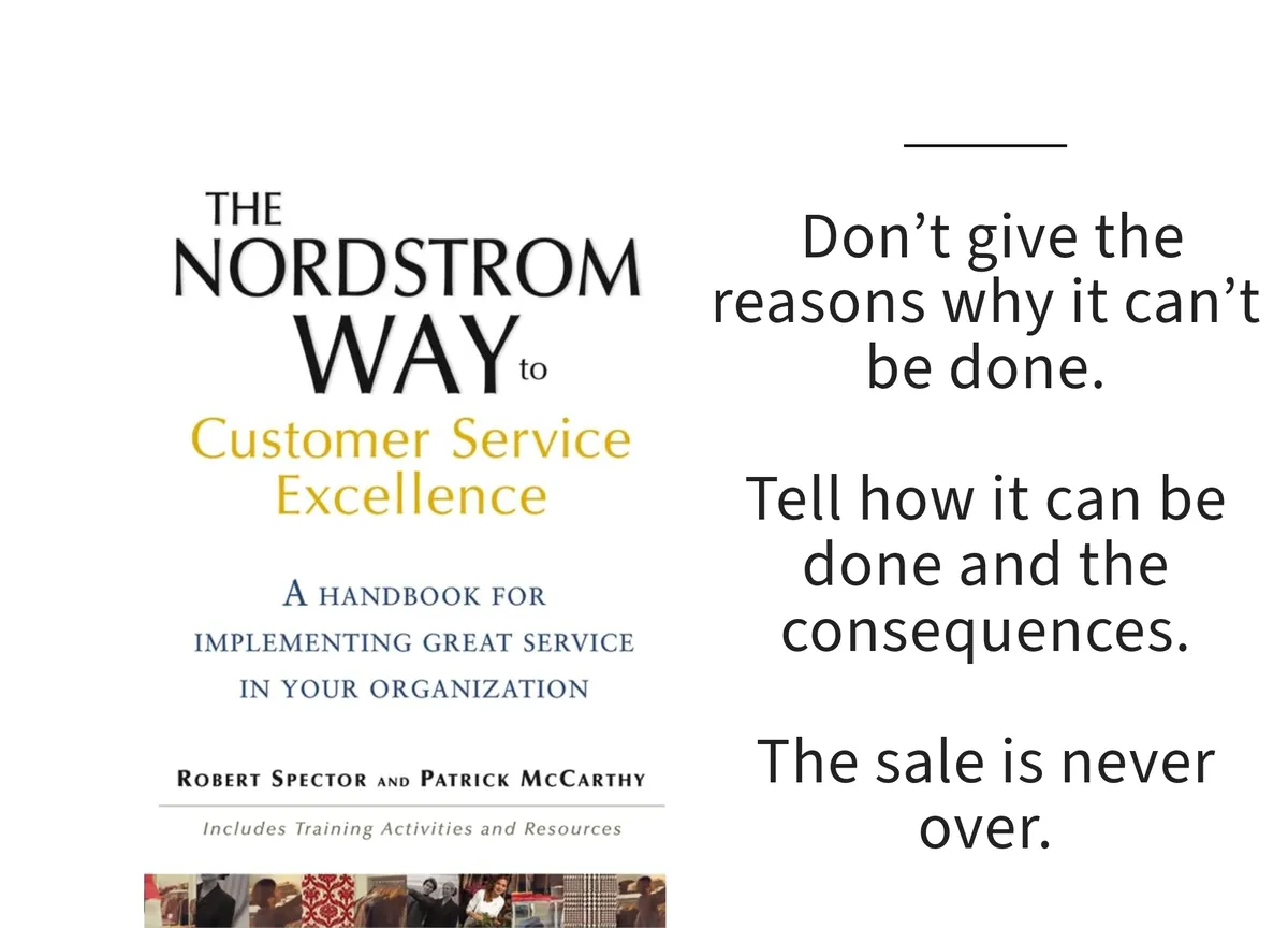 Card: the cover of The Nordstrom Way to Customer Service Excellence by Robert Spector and Patrick McCarthy, with a line set beside it.
