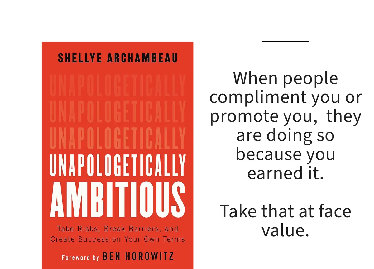 Card: the cover of Unapologetically Ambitious by Shellye Archambeau, with a line set beside it.