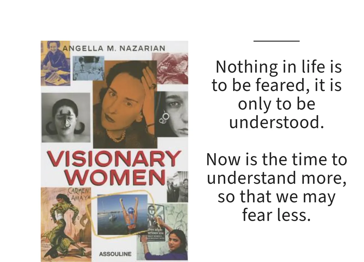 Card: the cover of Visionary Women by Angella M. Nazarian, with a line set beside it.